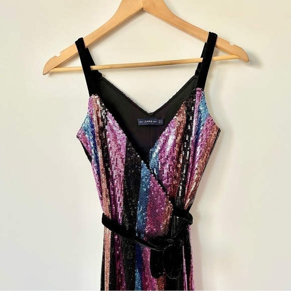 SOLD Zara Sequin Stripe Midi Wrap Dress, Sz Small - Picture 10 of 16